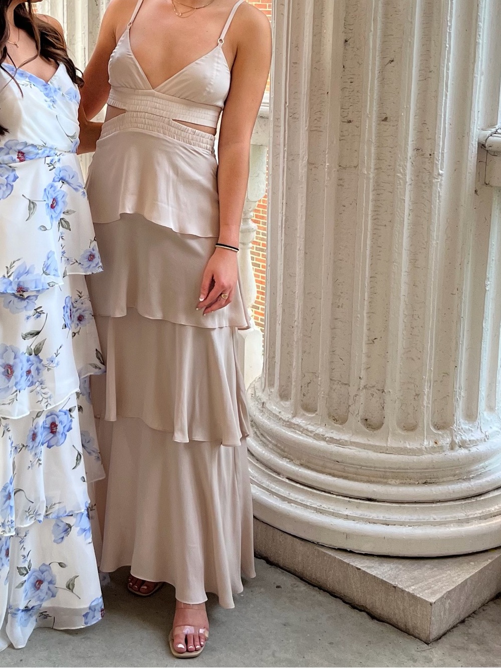A.L.C. Champagne Silk Cutout Tiered Maxi Dress Size 2